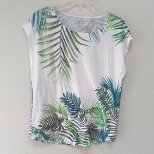 ECLA Size PXL Women’s White Tropical Leaf Print Tee ( SKU A-57_